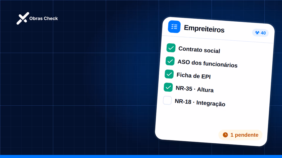 Checklist de documentos dos empreiteiros no app Obras Check
